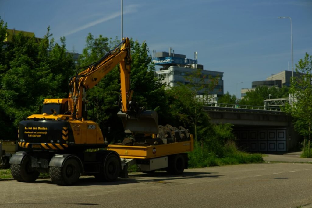Heavy construction truck at a work site illustrating construction simulation
