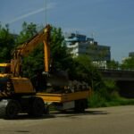 Heavy construction truck at a work site illustrating construction simulation
