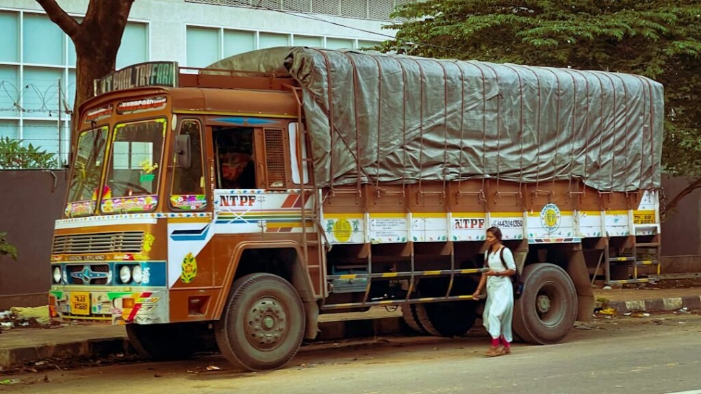 Decorated Indian cargo truck on an urban road
