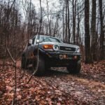 Four-wheel-drive truck on a rugged forest trail illustrating off-road simulation
