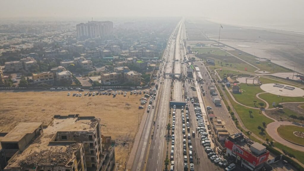 Urban road scene illustrating a Pakistan-themed car simulator