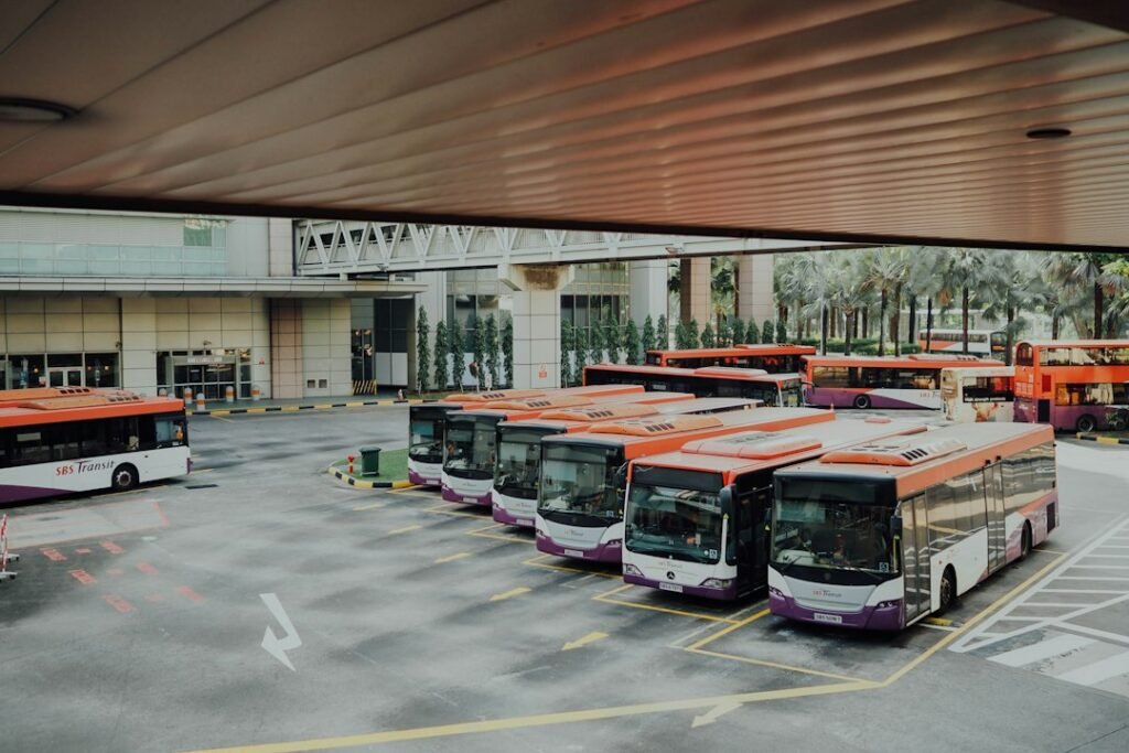 Coaches parked at a bus terminal