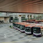 Coaches parked at a bus terminal